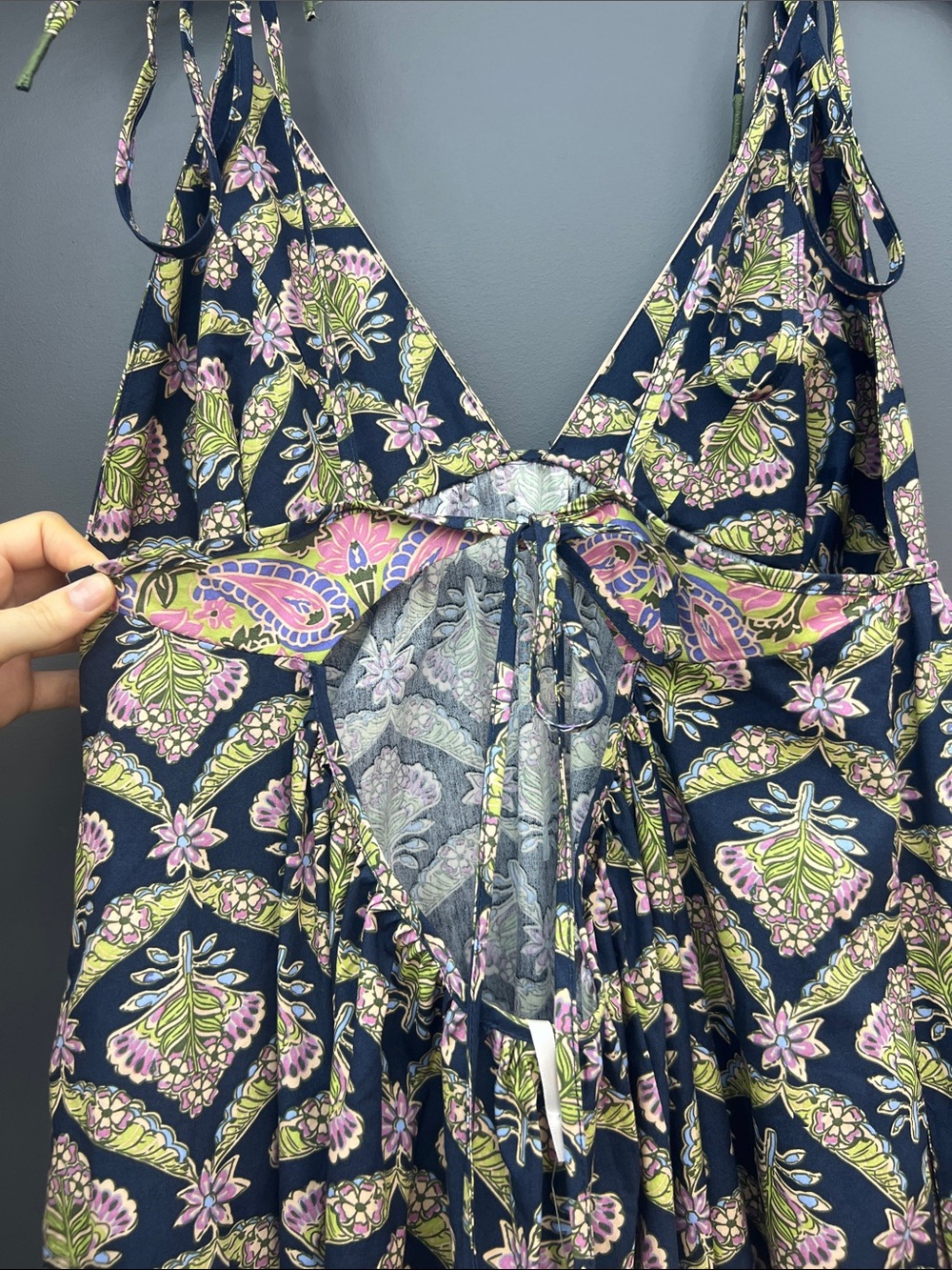 Free People Navy Maxi Dress with Green and Pink Print - Picture 6 of 9